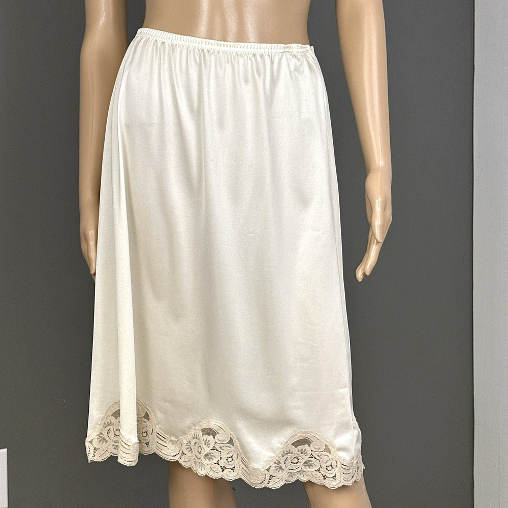 Vintage Vanity Fair Half Slip Size Small Long Ivory Cream Contrast Lace USA Made